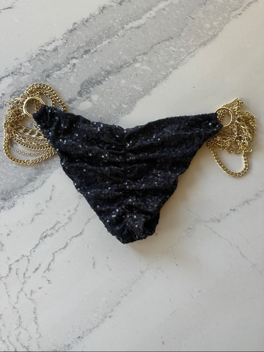 Beach Bunny Black Sequin Bikini with Gold Chain Straps all that glitters - Picture 6 of 6
